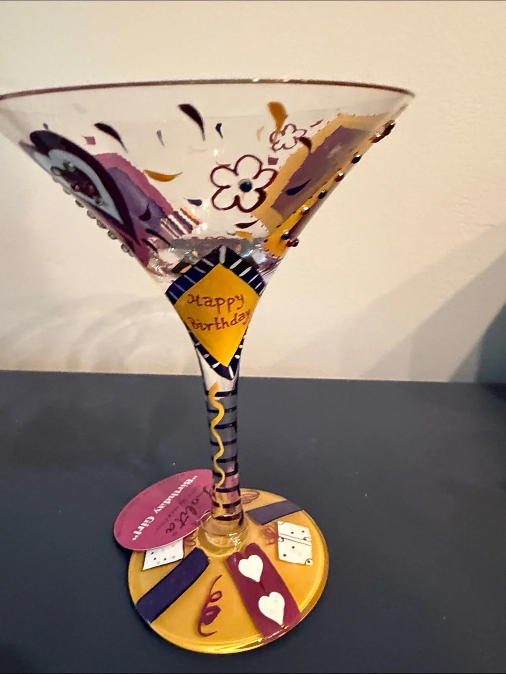Lolita Hand-Painted Birthday Girl Martini Glass in Purple & Yellow